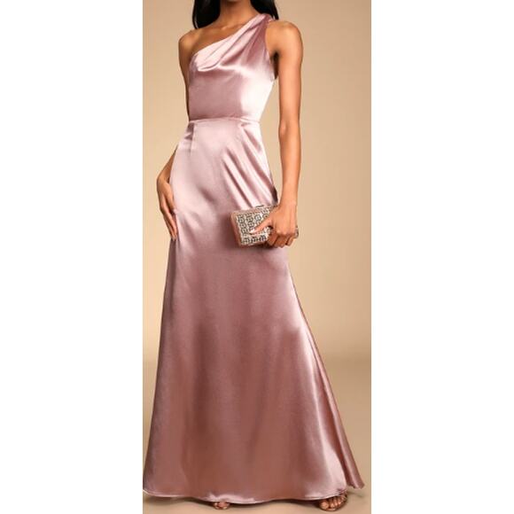 LULU'S SZ M Pink On the Guest List Mauve One-Shoulder Neck Maxi Dress NEW B97 - Picture 1 of 11